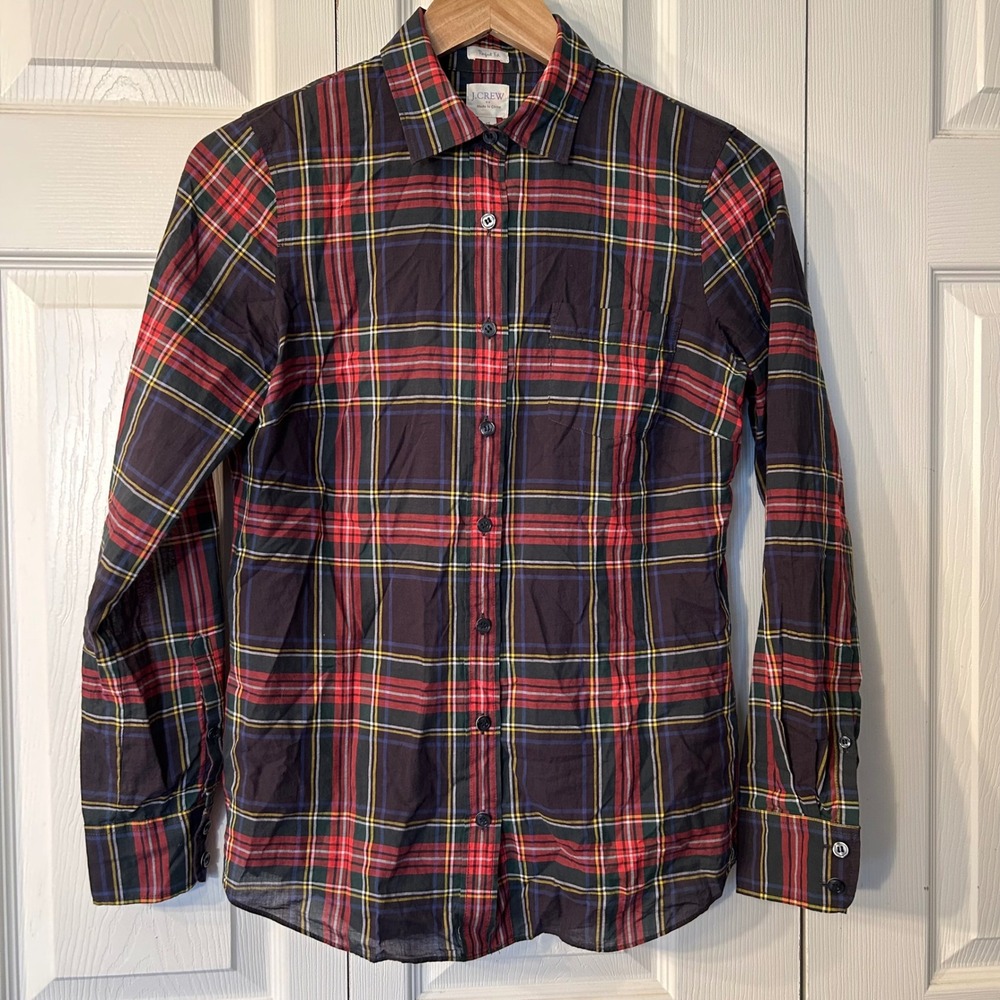 J. Crew Perfect Fit Plaid Button‎ Down Shirt Women XS  Cotton
